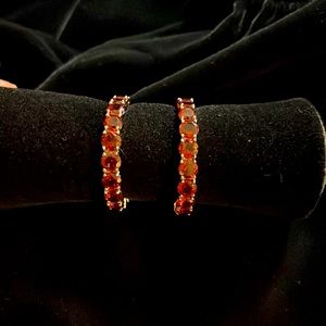 17.37 CTW Round Red Garnet Sterling silver hoop earrings